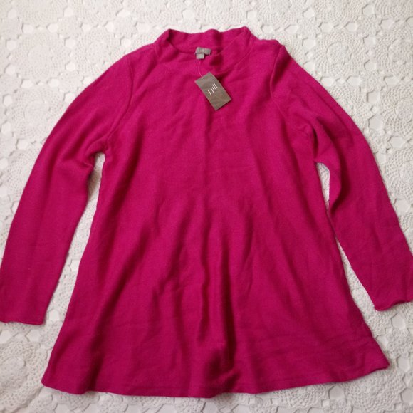 New J. Jill Sweater Swing Fit Fuchsia Pink Mock Neck Pull Over Small P Women $79 - Picture 1 of 7